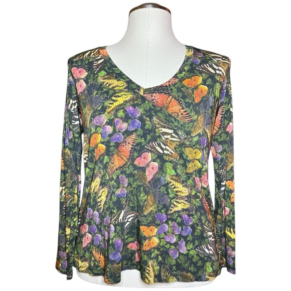 Johnny Was Midnight Mariposa Bamboo Long Sleeve Butterfly Spring Top
